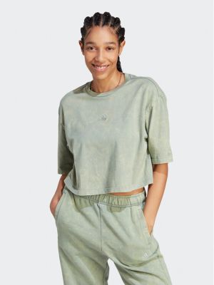 Laza szabású fleece pamut póló Adidas zöld