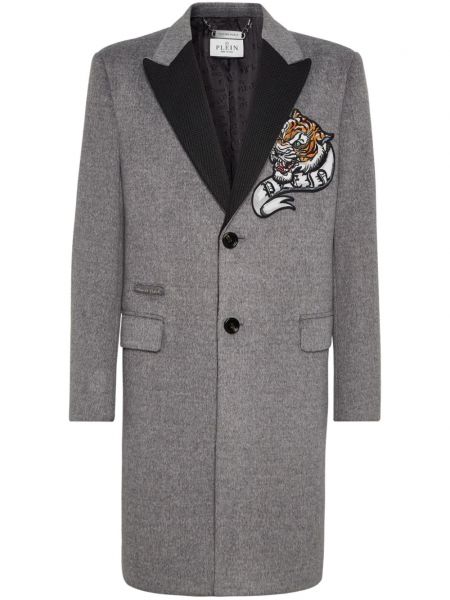 Дълго палто с тигров принт Philipp Plein сиво