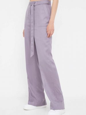 Jednobarevné kalhoty s vysokým pasem Calvin Klein fialové