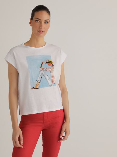 Camiseta deportiva con estampado manga corta Woman El Corte Inglés blanco