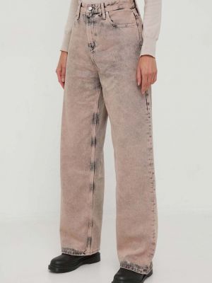 Дънки с висока талия Calvin Klein Jeans розово
