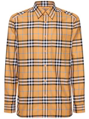 Kockovaná košeľa s potlačou s dlhými rukávmi Burberry oranžová