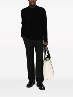 Vlněný svetr s oděrkami s kulatým výstřihem Laneus černý