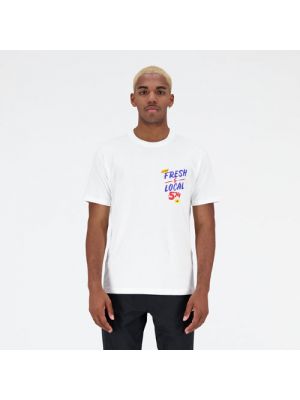 T-shirt en coton avec manches courtes en jersey New Balance blanc