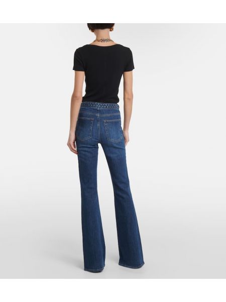Geflochtene high waist bootcut jeans ausgestellt Frame blau