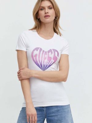 Тениска със сърца Guess бяло