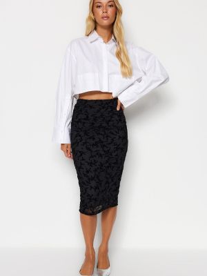 Πλεκτή midi φούστα με ψηλή μέση με σχέδιο Trendyol μαύρο