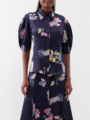 Блузка sansi с пышными рукавами и цветочным принтом Gabriela Hearst синий