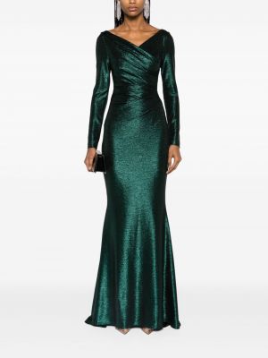 Drapiruotas vakarinė suknelė v formos iškirpte Talbot Runhof žalia