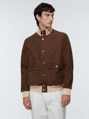 Usnjena jakna iz semiša Brunello Cucinelli rjava