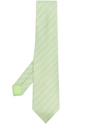Zelená hedvábná kravata s potiskem Hermès