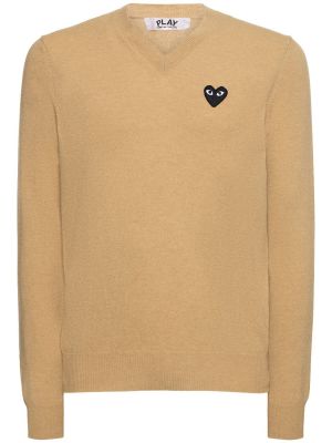 Вълнен пуловер с v-образно деколте Comme Des Garçons Play бежово
