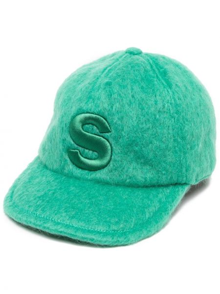 Вълнена шапка с козирки бродирана Sacai зелено