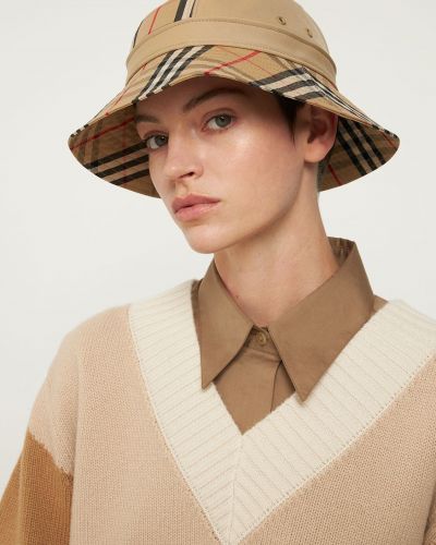 Obojstranná kockovaná bavlnená čiapka Burberry béžová