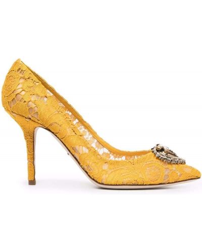 Кружевные лодочки на шнуровке Dolce & Gabbana, желтые