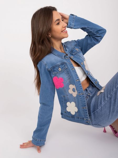 Kvetinová džínsová bunda Fashionhunters modrá