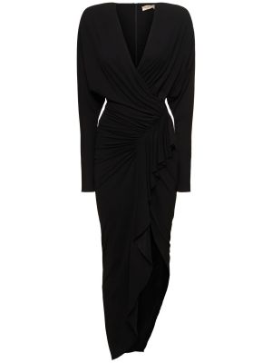 Vestido midi con escote v de tela jersey drapeado Alexandre Vauthier negro