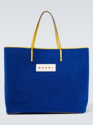 Кожени шопинг чанта Marni синьо