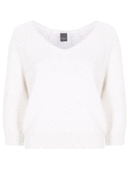 Хлопковый пуловер с пайетками Lorena Antoniazzi белый