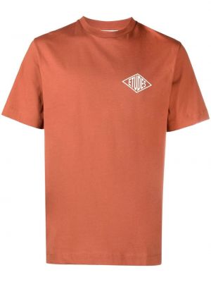 T-shirt en coton à imprimé Etudes marron
