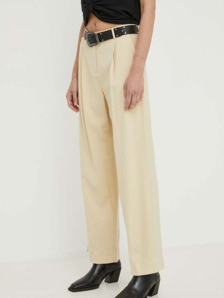 Jednobarevné kalhoty s vysokým pasem Ba&sh béžové