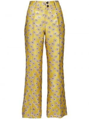 Pantaloni cu broderie cu model floral La Doublej galben