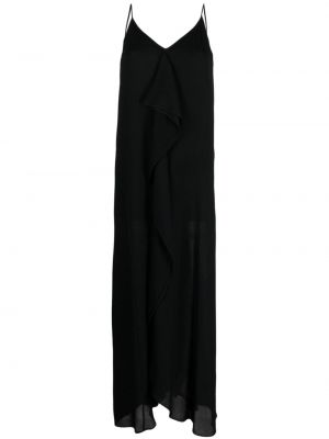 Dolga obleka z draperijo Jil Sander črna
