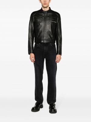 Ādas jaka ar rāvējslēdzēju Dolce & Gabbana melns