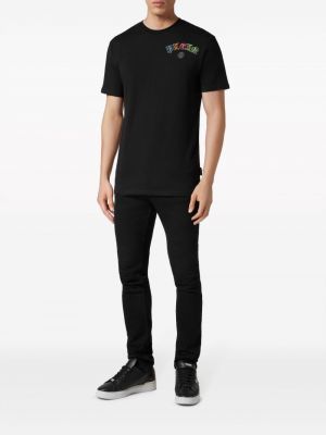 Medvilninis siuvinėtas marškinėliai Philipp Plein juoda