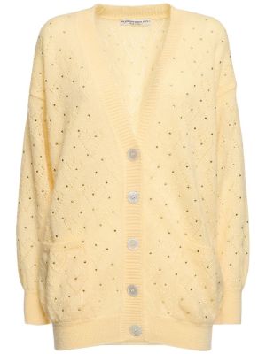 Cardigan en tricot en cristal en mohair Alessandra Rich jaune