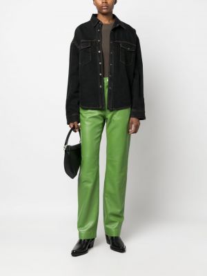 Pantalon taille haute en cuir Remain vert