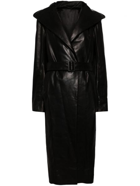 Δερμάτινο παλτό με κουκούλα Rick Owens μαύρο