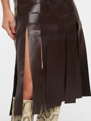 Плетена кожена пола с ресни Dodo Bar Or кафяво