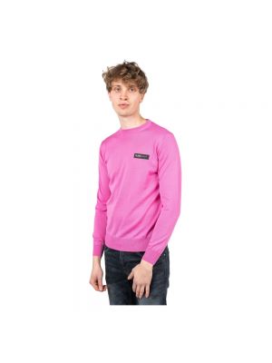 Sweter z wełny merino w paski Plein Sport różowy