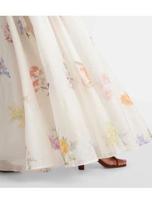Svilena lanena maksi suknja s cvjetnim printom Zimmermann bijela