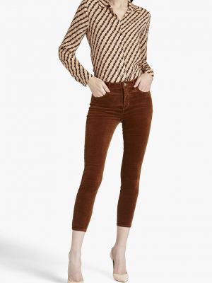 Укороченные бархатные брюки-скинни из смесового хлопка L'AGENCE коричневый