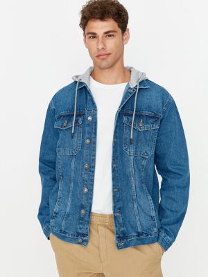 Dzianinowa kurtka jeansowa z kapturem Trendyol niebieska