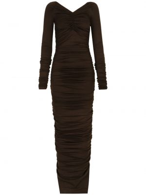 Μάλλινη μάξι φόρεμα Dolce & Gabbana καφέ
