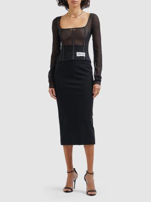 Tylový průsvitný hedvábný top Dolce & Gabbana černý