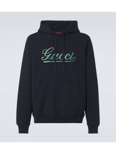 Jersey pamuklu hoodie Gucci mavi