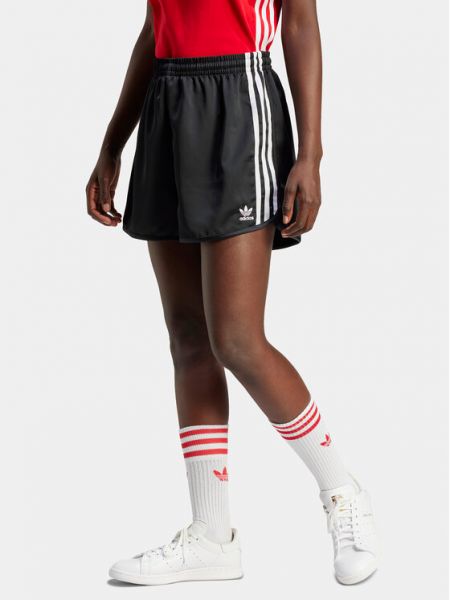 Laza szabású szatén sport rövidnadrág Adidas fekete