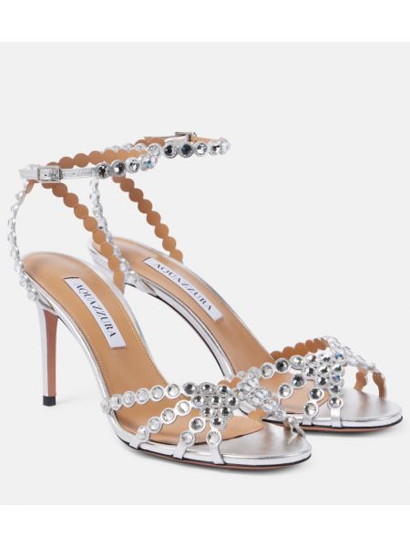 Sandalias de cuero Aquazzura plateado