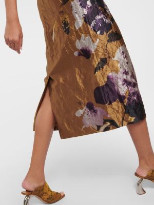 Satenska midi haljina s cvjetnim printom Erdem zlatna