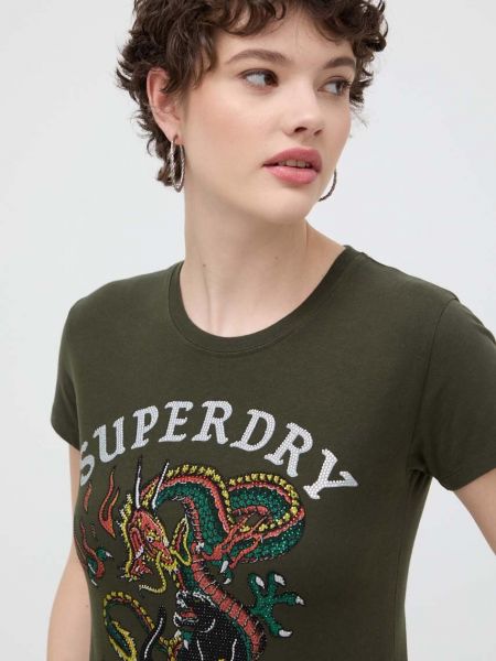 Koszulka bawełniana Superdry zielona