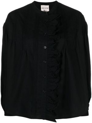 Памучна риза с волани с дантела Semicouture черно