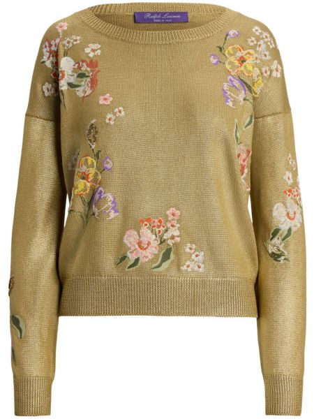 Копринен пуловер на цветя Ralph Lauren Collection златисто
