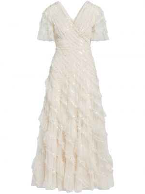 Вечерна рокля с пайети Needle & Thread бяло
