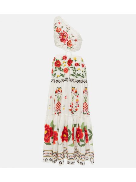 Vestido largo de algodón de flores Farm Rio blanco