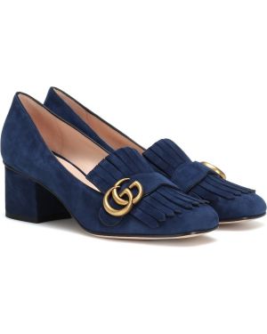 Велурени полуотворени обувки Gucci синьо