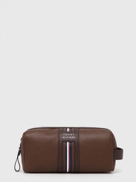 Usnjena kozmetična torbica Tommy Hilfiger rjava